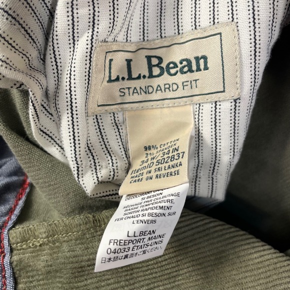 L.L.Bean Standard Fit Men's Corduroy Pants Olive Green Size 34x34 Cotton Blend - Picture 11 of 11